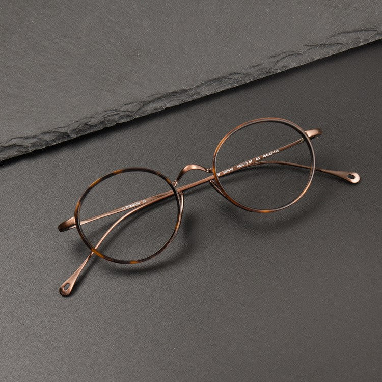KameManNen Style KMN7307 Round Titanium Eyeglasses | Japanese Retro Small Round Glasses Frame for Men & Women | Lightweight Full Rim Pure Titanium Optical Frame - HP eyeglasses