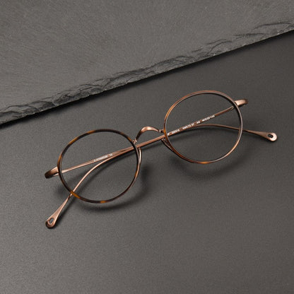 KameManNen Style KMN7307 Round Titanium Eyeglasses | Japanese Retro Small Round Glasses Frame for Men & Women | Lightweight Full Rim Pure Titanium Optical Frame - HP eyeglasses