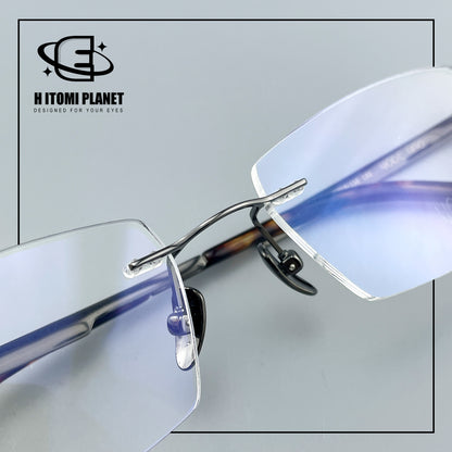 Pure Titanium Rimless Glasses for Men & Women | Ultra-Light Business Prescription Eyeglasses EO-6001