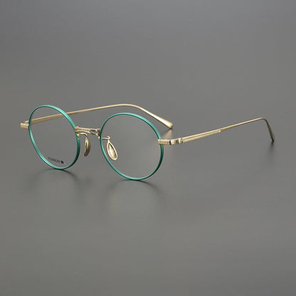 Lightweight Titanium Round Glasses – Retro Purple & Green Full Frame Gothic Style - HP eyeglasses