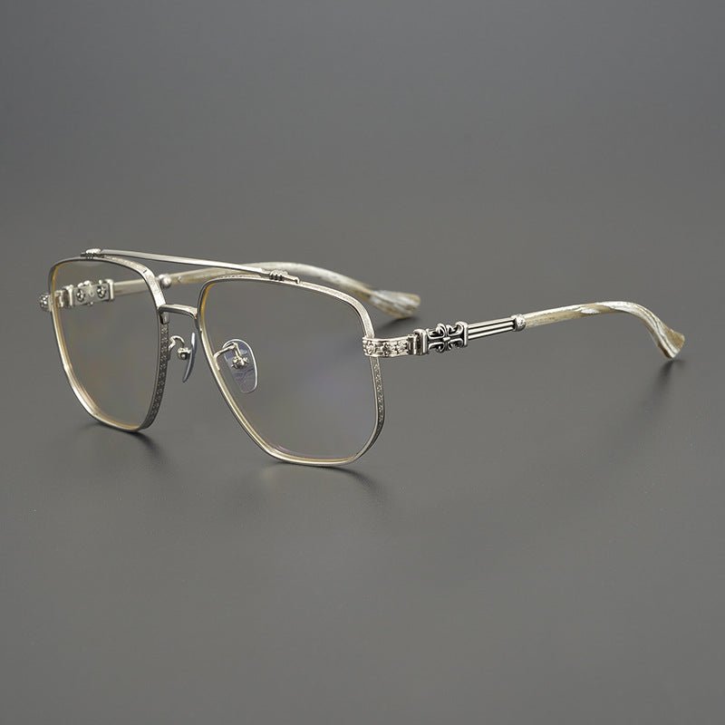 Limited Edition Chrome Hearts Style Aviator Glasses – Oversized Full Frame Double Bridge Eyewear with Vintage Engraved Details CH8077 - HP eyeglasses