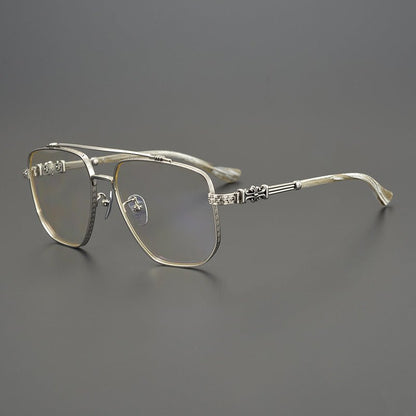 Limited Edition Chrome Hearts Style Aviator Glasses – Oversized Full Frame Double Bridge Eyewear with Vintage Engraved Details CH8077 - HP eyeglasses