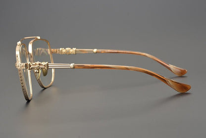 Limited Edition Chrome Hearts Style Aviator Glasses – Oversized Full Frame Double Bridge Eyewear with Vintage Engraved Details CH8077 - HP eyeglasses