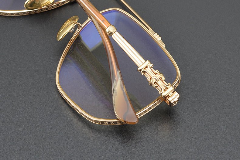 Limited Edition Chrome Hearts Style Aviator Glasses – Oversized Full Frame Double Bridge Eyewear with Vintage Engraved Details CH8077 - HP eyeglasses