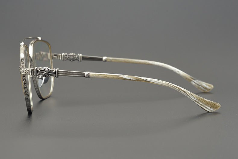 Limited Edition Chrome Hearts Style Aviator Glasses – Oversized Full Frame Double Bridge Eyewear with Vintage Engraved Details CH8077 - HP eyeglasses