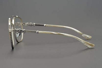 Limited Edition Chrome Hearts Style Aviator Glasses – Oversized Full Frame Double Bridge Eyewear with Vintage Engraved Details CH8077 - HP eyeglasses