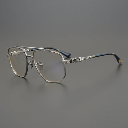 Limited Edition Chrome Hearts Style Aviator Glasses – Oversized Full Frame Double Bridge Eyewear with Vintage Engraved Details CH8077 - HP eyeglasses