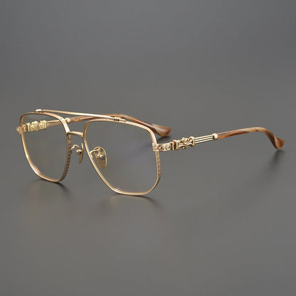 Limited Edition Chrome Hearts Style Aviator Glasses – Oversized Full Frame Double Bridge Eyewear with Vintage Engraved Details CH8077 - HP eyeglasses