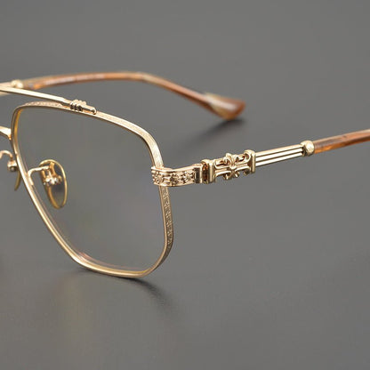 Limited Edition Chrome Hearts Style Aviator Glasses – Oversized Full Frame Double Bridge Eyewear with Vintage Engraved Details CH8077 - HP eyeglasses