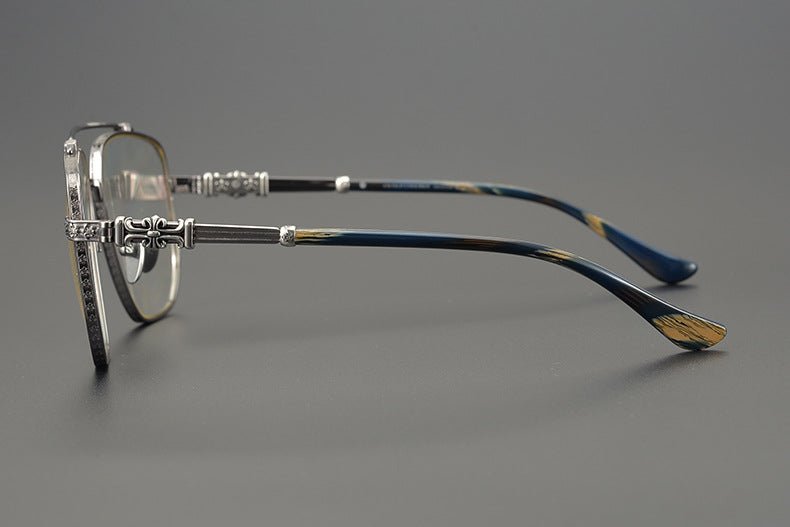 Limited Edition Chrome Hearts Style Aviator Glasses – Oversized Full Frame Double Bridge Eyewear with Vintage Engraved Details CH8077 - HP eyeglasses