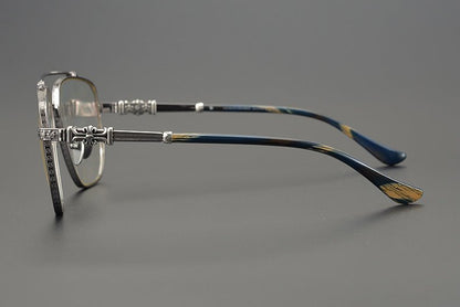 Limited Edition Chrome Hearts Style Aviator Glasses – Oversized Full Frame Double Bridge Eyewear with Vintage Engraved Details CH8077 - HP eyeglasses