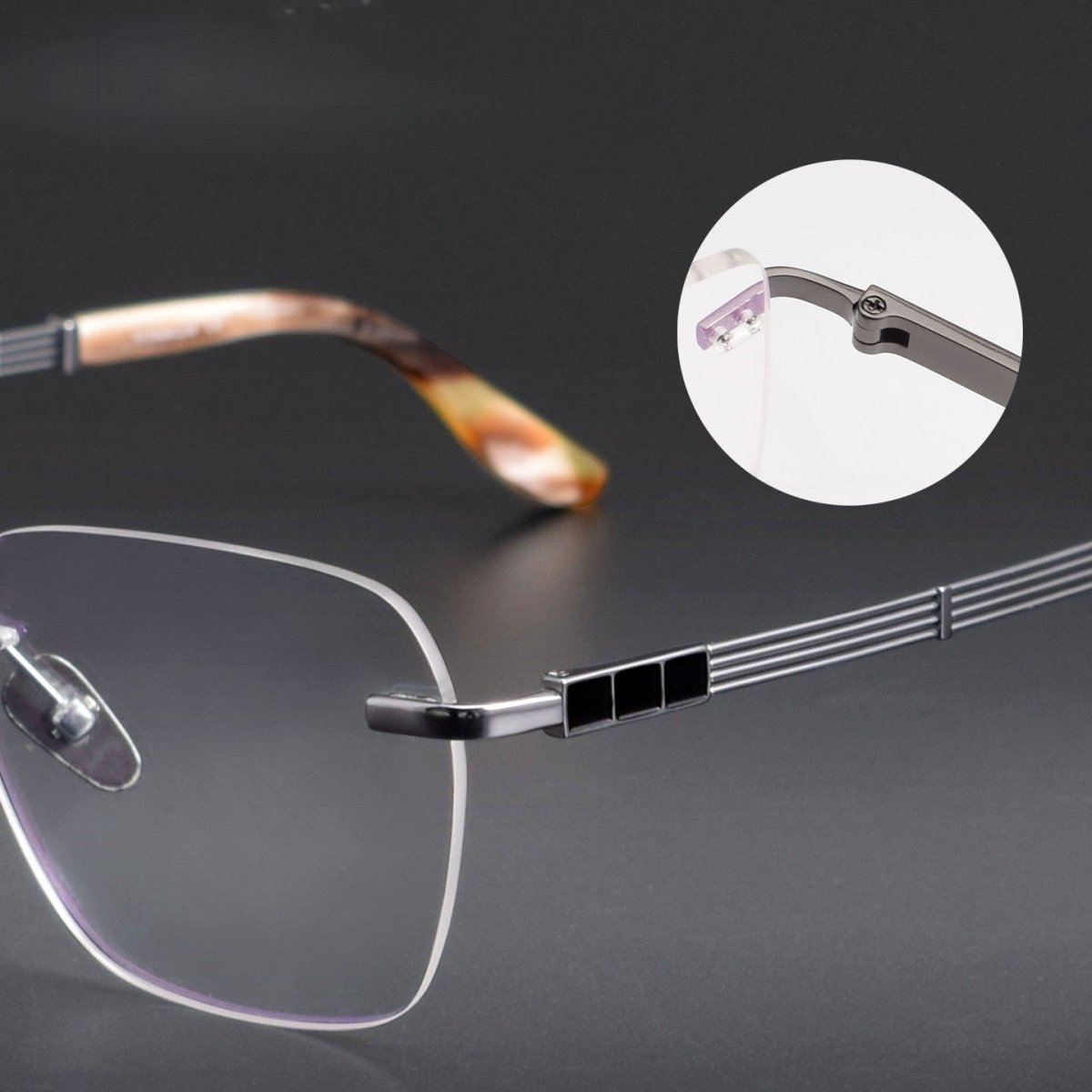 Luxury Rimless Polygon Glasses with Buffalo Horn Temples | Pure Titanium Designer Eyeglass Frame SH00118A - HP eyeglasses