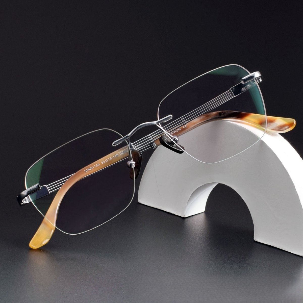 Luxury Rimless Polygon Glasses with Buffalo Horn Temples | Pure Titanium Designer Eyeglass Frame SH00118A - HP eyeglasses