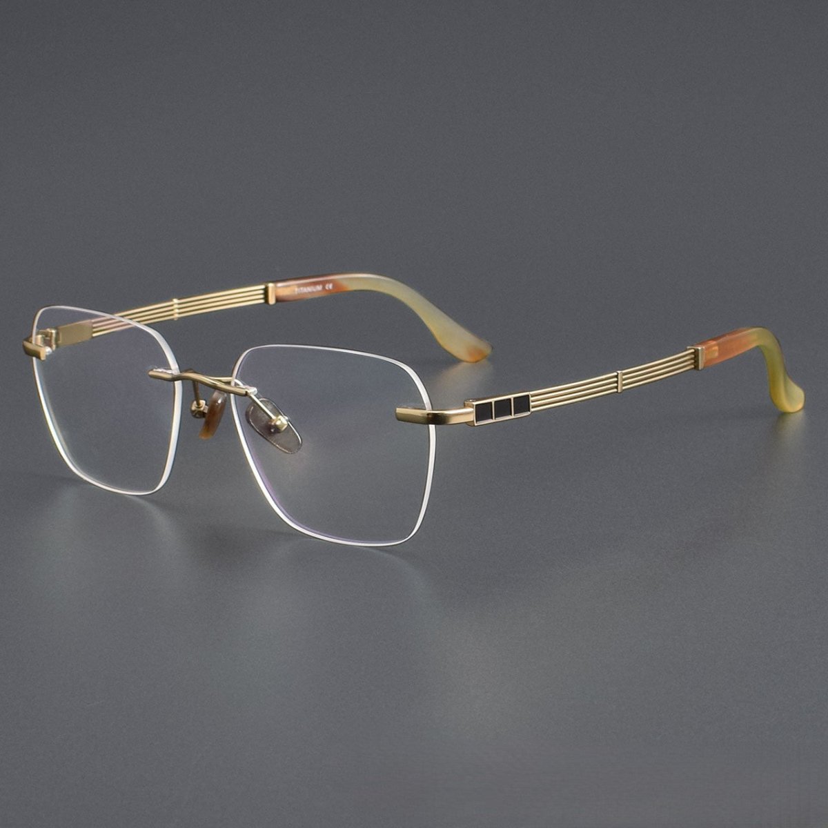 Luxury Rimless Polygon Glasses with Buffalo Horn Temples | Pure Titanium Designer Eyeglass Frame SH00118A - HP eyeglasses