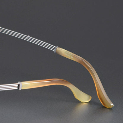 Luxury Rimless Polygon Glasses with Buffalo Horn Temples | Pure Titanium Designer Eyeglass Frame SH00118A - HP eyeglasses