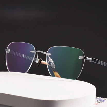 Luxury Rimless Polygon Glasses with Buffalo Horn Temples | Pure Titanium Designer Eyeglass Frame SH00118A - HP eyeglasses