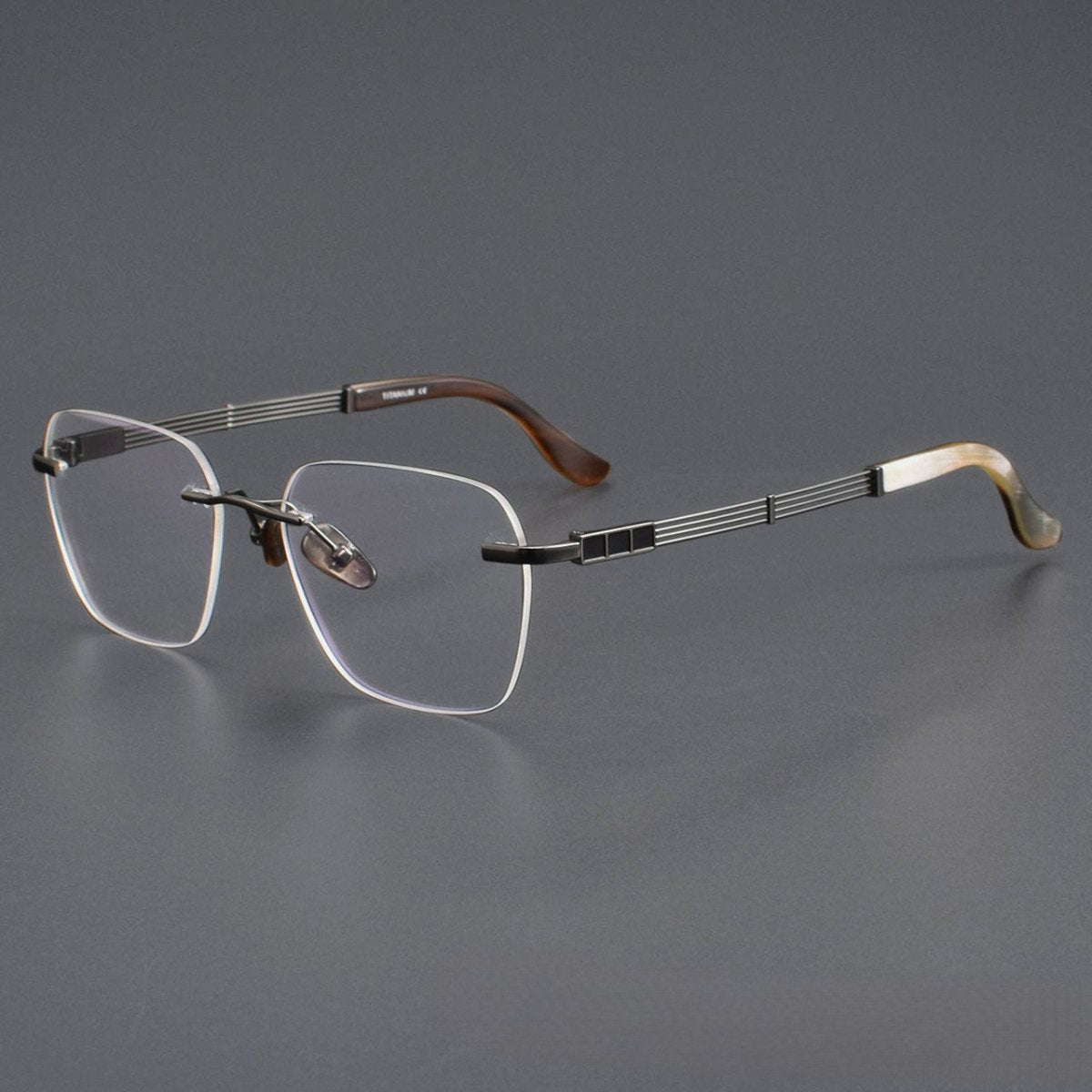 Luxury Rimless Polygon Glasses with Buffalo Horn Temples | Pure Titanium Designer Eyeglass Frame SH00118A - HP eyeglasses
