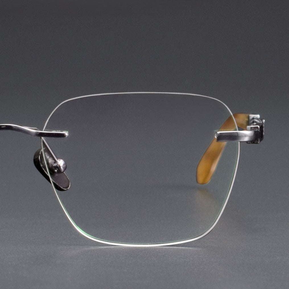 Luxury Rimless Polygon Glasses with Buffalo Horn Temples | Pure Titanium Designer Eyeglass Frame SH00118A - HP eyeglasses