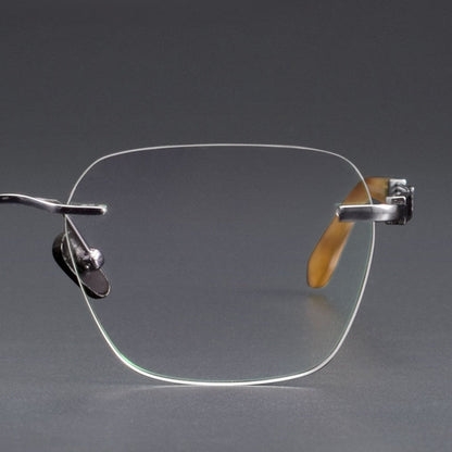 Luxury Rimless Polygon Glasses with Buffalo Horn Temples | Pure Titanium Designer Eyeglass Frame SH00118A - HP eyeglasses