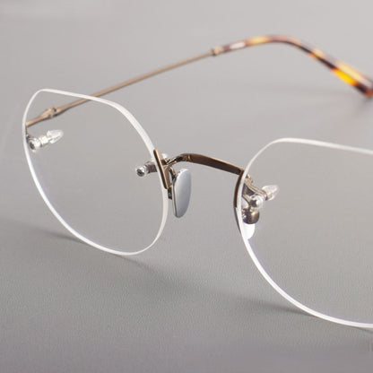 Luxury Rimless Polygon Glasses with Pure Titanium Frame | Designer Optical Eyeglasses ZY008 - HP eyeglasses