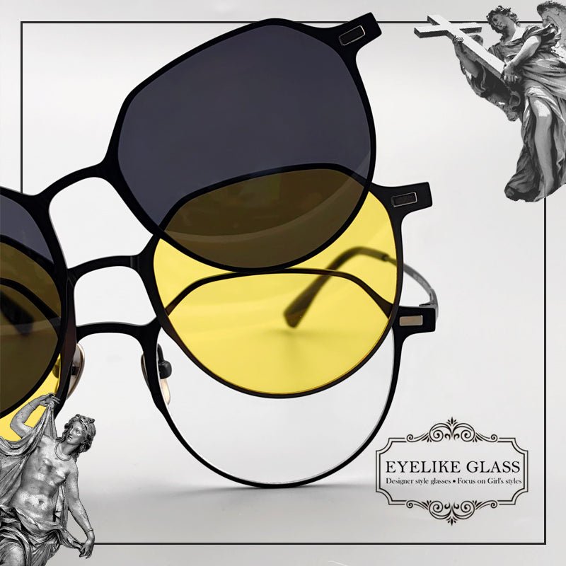 Magnetic Round Glasses for Men & Women – Full Frame Eyeglasses with Magnetic Clip - On Sunglasses | Prescription Ready, Ultra - Light Design - HP eyeglasses