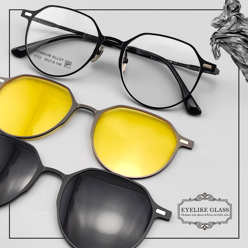 Magnetic Round Glasses for Men & Women – Full Frame Eyeglasses with Magnetic Clip - On Sunglasses | Prescription Ready, Ultra - Light Design - HP eyeglasses