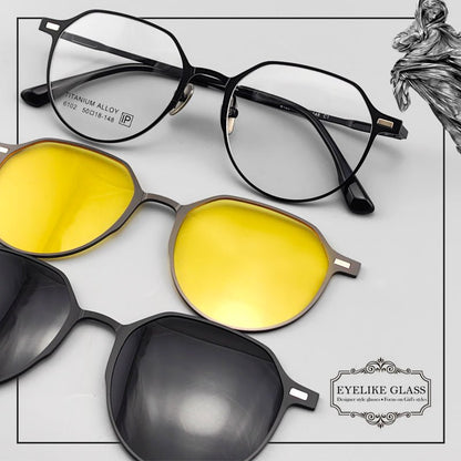 Magnetic Round Glasses for Men & Women – Full Frame Eyeglasses with Magnetic Clip - On Sunglasses | Prescription Ready, Ultra - Light Design - HP eyeglasses