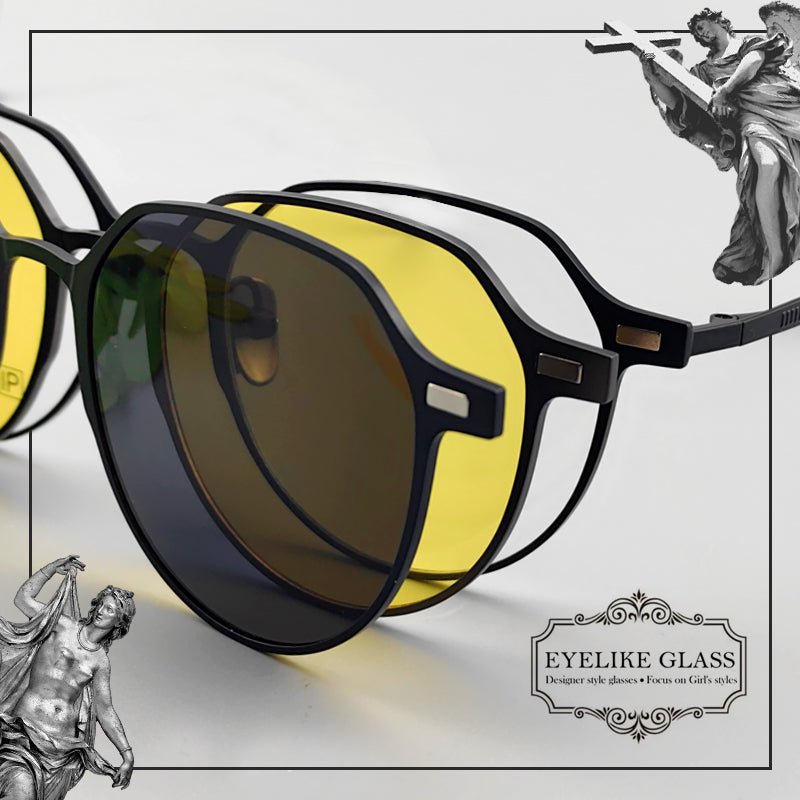 Magnetic Round Glasses for Men & Women – Full Frame Eyeglasses with Magnetic Clip - On Sunglasses | Prescription Ready, Ultra - Light Design - HP eyeglasses