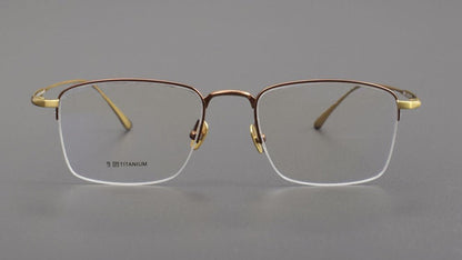 MIES Titanium Semi - Rimless Glasses – Ultra - Light Gold Frame for Men & Women - HP eyeglasses