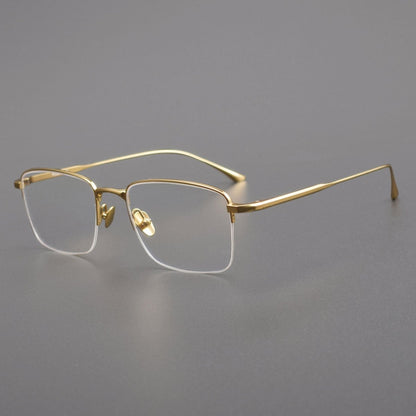 MIES Titanium Semi - Rimless Glasses – Ultra - Light Gold Frame for Men & Women - HP eyeglasses