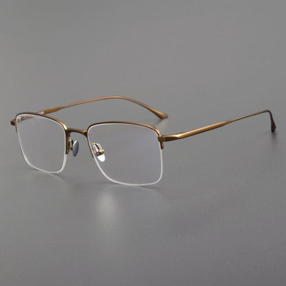 MIES Titanium Semi - Rimless Glasses – Ultra - Light Gold Frame for Men & Women - HP eyeglasses