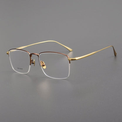 MIES Titanium Semi - Rimless Glasses – Ultra - Light Gold Frame for Men & Women - HP eyeglasses