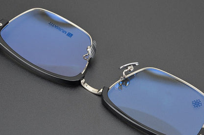 Minimalist Japanese Browline Eyeglasses – High Quality Pure Titanium & Acetate Semi - Rimless Frame with Cross Engraving | Business Style Lightweight Glasses for Men & Women - HP eyeglasses