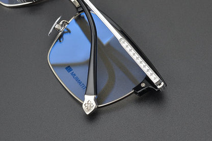 Minimalist Japanese Browline Eyeglasses – High Quality Pure Titanium & Acetate Semi - Rimless Frame with Cross Engraving | Business Style Lightweight Glasses for Men & Women - HP eyeglasses