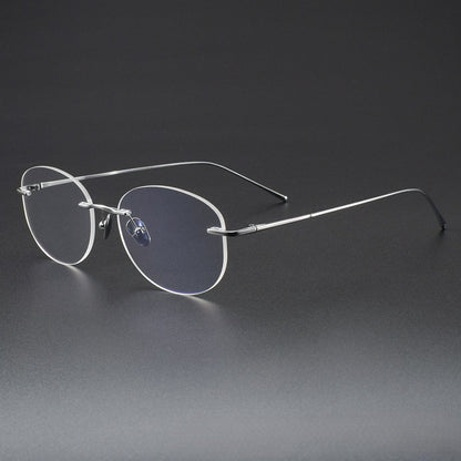 Minimalist Oval Rimless Glasses | Ultra-Light Pure Titanium Silver Optical Frame for Men & Women 52024 - HP eyeglasses