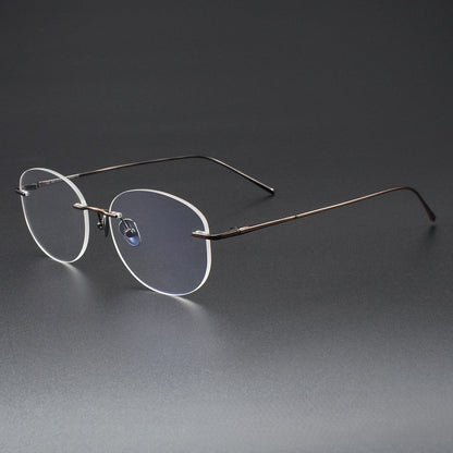 Minimalist Oval Rimless Glasses | Ultra-Light Pure Titanium Silver Optical Frame for Men & Women 52024 - HP eyeglasses
