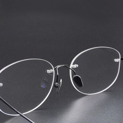 Minimalist Oval Rimless Glasses | Ultra-Light Pure Titanium Silver Optical Frame for Men & Women 52024 - HP eyeglasses