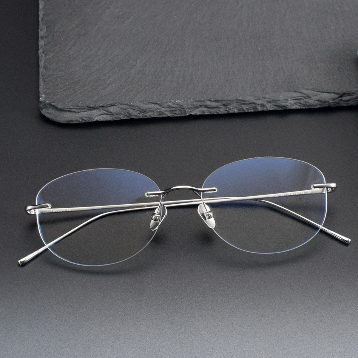Minimalist Oval Rimless Glasses | Ultra-Light Pure Titanium Silver Optical Frame for Men & Women 52024 - HP eyeglasses