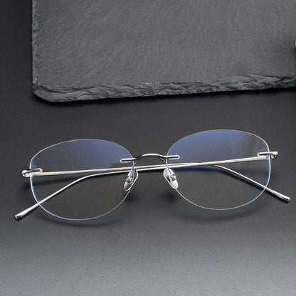 Minimalist Oval Rimless Glasses | Ultra-Light Pure Titanium Silver Optical Frame for Men & Women 52024 - HP eyeglasses