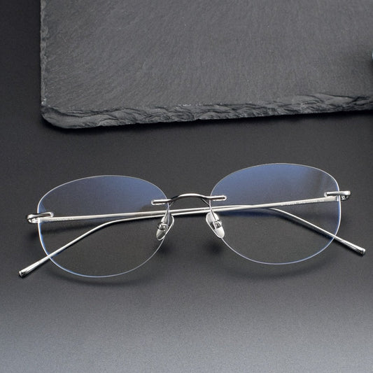 Minimalist Oval Rimless Glasses | Ultra-Light Pure Titanium Silver Optical Frame for Men & Women 52024 - HP eyeglasses