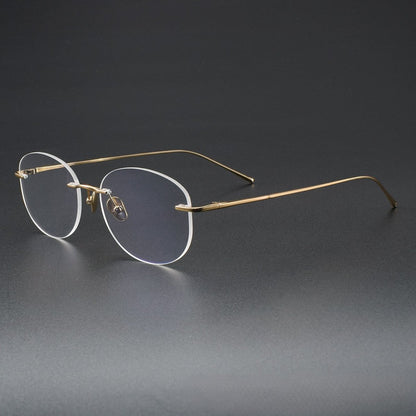 Minimalist Oval Rimless Glasses | Ultra-Light Pure Titanium Silver Optical Frame for Men & Women 52024 - HP eyeglasses