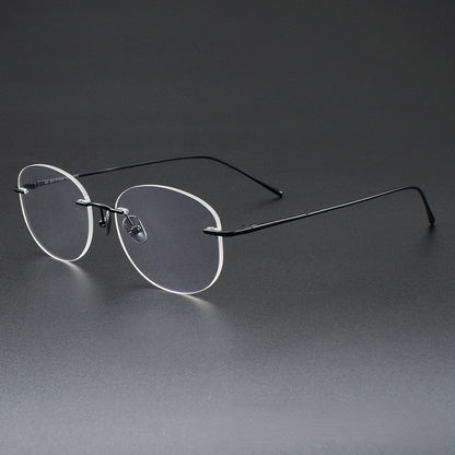 Minimalist Oval Rimless Glasses | Ultra-Light Pure Titanium Silver Optical Frame for Men & Women 52024 - HP eyeglasses