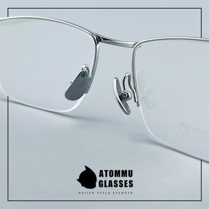 Minimalist Titanium Semi - Rimless Glasses – Lightweight Square Frame - EO - 9019 - HP eyeglasses