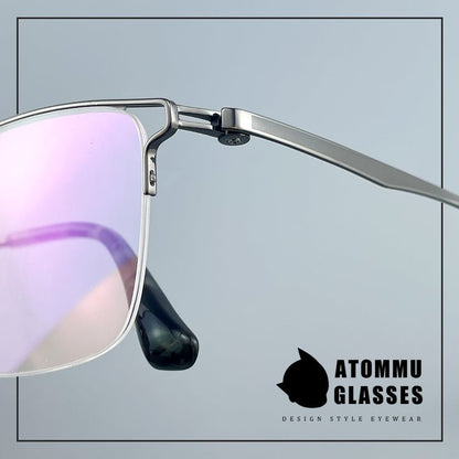 Minimalist Titanium Semi - Rimless Glasses – Lightweight Square Frame - EO - 9019 - HP eyeglasses