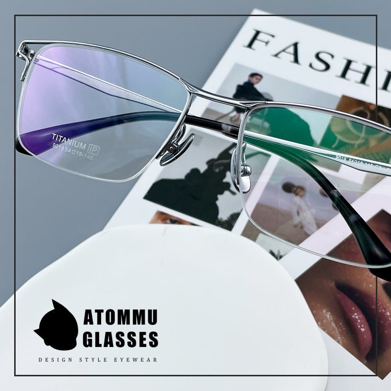 Minimalist Titanium Semi - Rimless Glasses – Lightweight Square Frame - EO - 9019 - HP eyeglasses