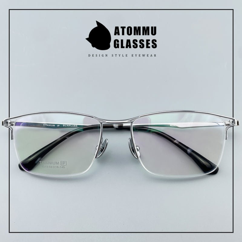 Minimalist Titanium Semi - Rimless Glasses – Lightweight Square Frame - EO - 9019 - HP eyeglasses