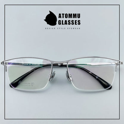 Minimalist Titanium Semi - Rimless Glasses – Lightweight Square Frame - EO - 9019 - HP eyeglasses