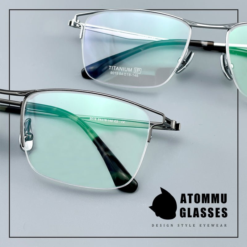 Minimalist Titanium Semi - Rimless Glasses – Lightweight Square Frame - EO - 9019 - HP eyeglasses