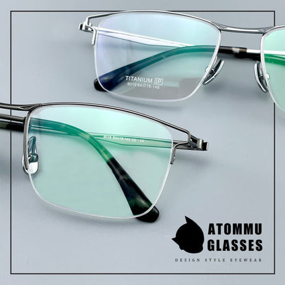 Minimalist Titanium Semi - Rimless Glasses – Lightweight Square Frame - EO - 9019 - HP eyeglasses