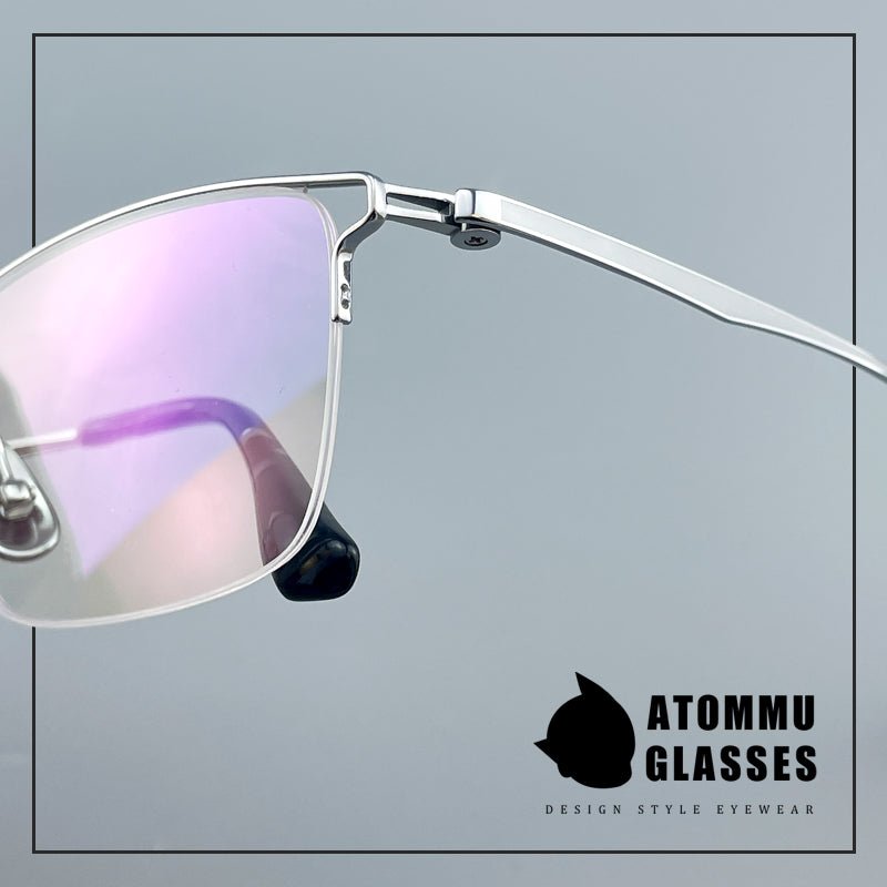 Minimalist Titanium Semi - Rimless Glasses – Lightweight Square Frame - EO - 9019 - HP eyeglasses